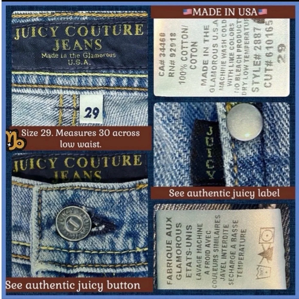 ⭐️SUPER RARE VINTAGE Y2K JUICY COUTURE ASTROLOGY ZODIAC CAPRICORN FLARE JEANS 29 - Picture 2 of 16